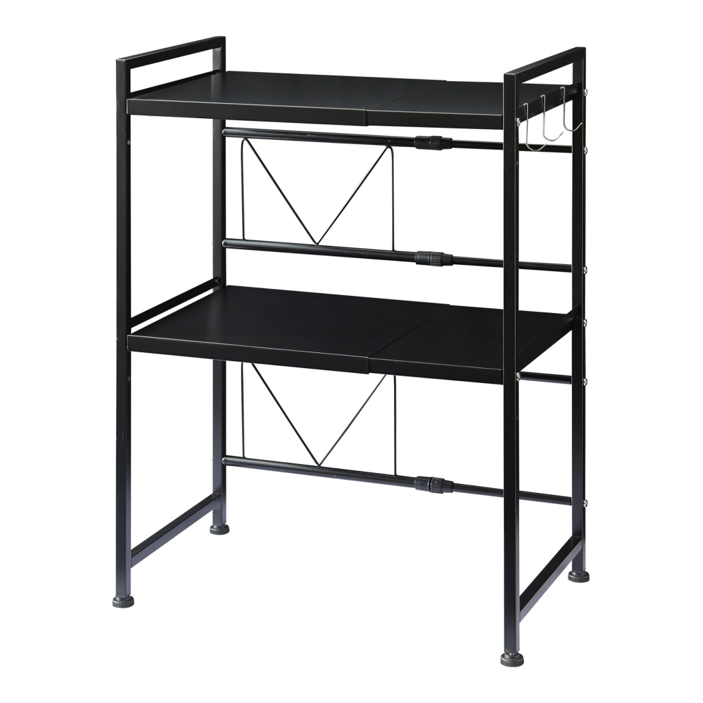 Scaffale per Microonde Sorsele Alto 79 cm Regolabile in Larghezza 40-63 cm Metallo Nero [en.casa]