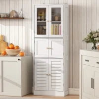 Mobile Bagno con 3 Armadietti a 2 Ante in Vetro e Legno, Ripiani Regolabili, 60x30x170 cm, Bianco