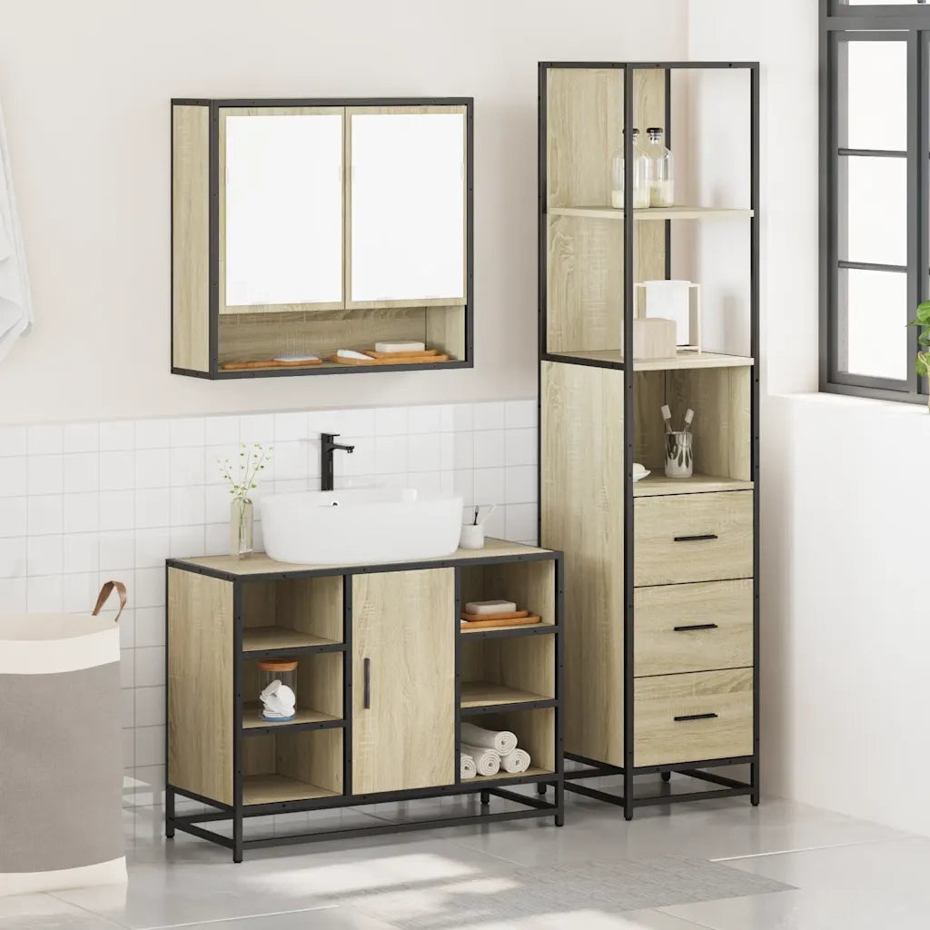 Set Mobili da Bagno 3 pz Rovere Sonoma in Legno Multistrato
