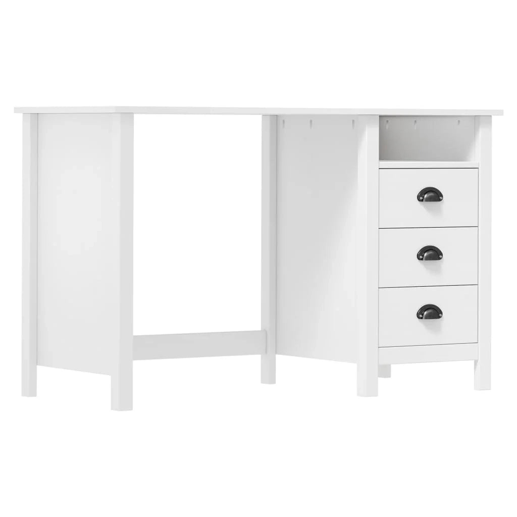 Scrivania da ufficio postazione di lavoro scrivania per computer mobile da studio con 3 cassetti 120 x 50 x 74 cm legno di pino massiccio bianco 02_0023857