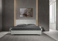 Letto Matrimoniale King Size 200x200 cm con Rete Imbottito in Similpelle Mika Bianco