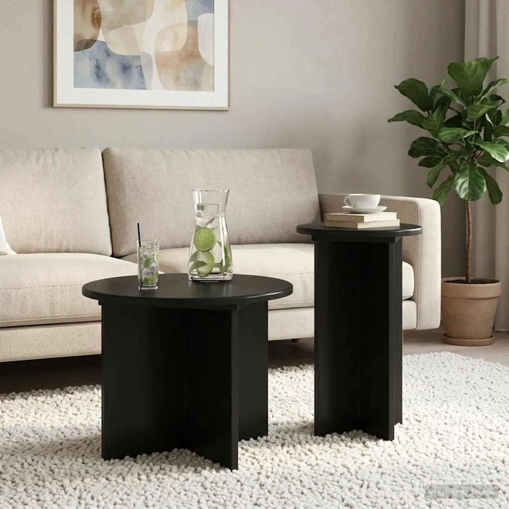Set tavolini 2 pcs Rovere Nero Legno ingegnerizzato 8001029