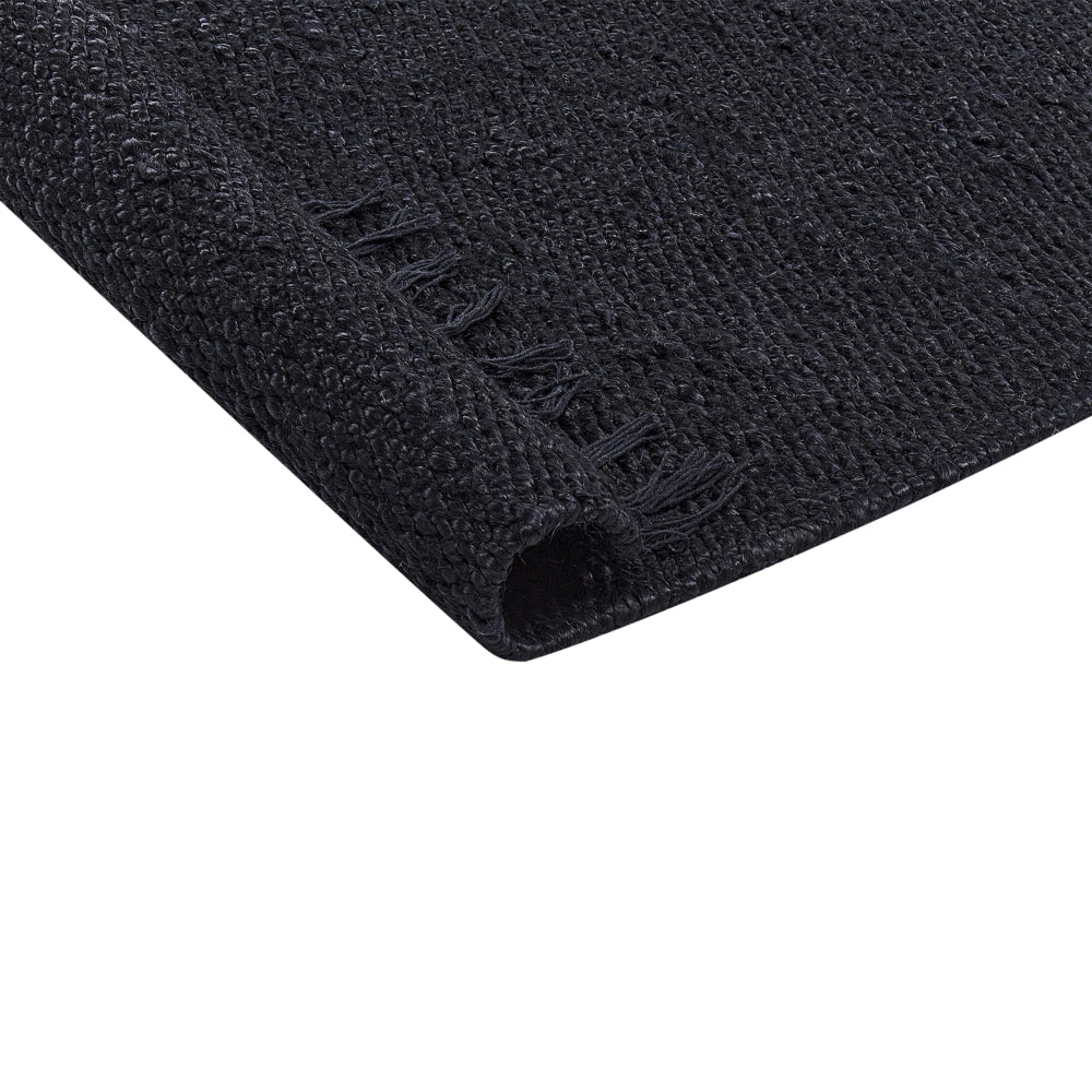 Tappeto in iuta nero 160 x 230 cm rettangolare con nappe decorative intrecciate a mano in stile bohémien.
