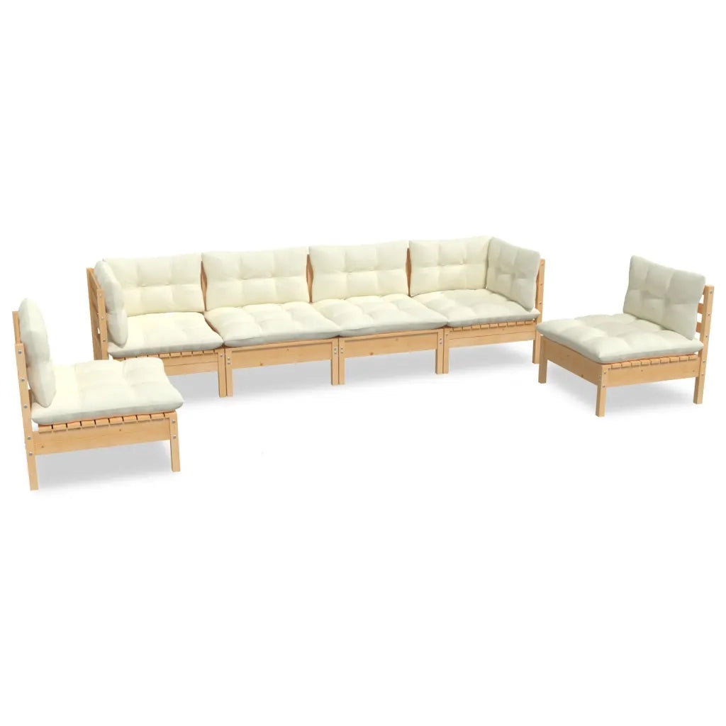 Set Divani da Giardino 6 pz con Cuscini Crema in Massello di Pino 3096196