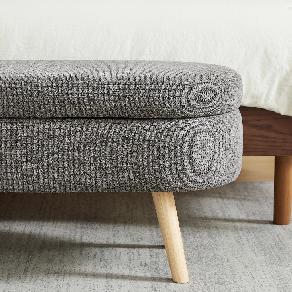 Panca contenitore ovale 110 cm con fori di ventilazione e piedini antiscivolo in chenille grigio