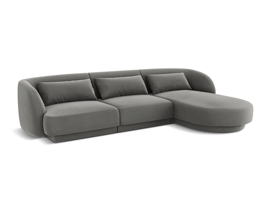 Cosmopolitan Design - Divano angolare destro "Tulum" 4 posti in velluto grigio chiaro 