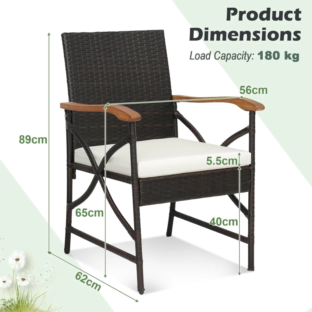Set di 2 Sedie in Rattan, Sedia Giardino Poltrone da Esterno con Cuscini per Seduta con Cerniera, Set di 2 Comode Sedie per Giardino, Patio, Terrazza (Modello X, 56 x 62 x 89 cm)