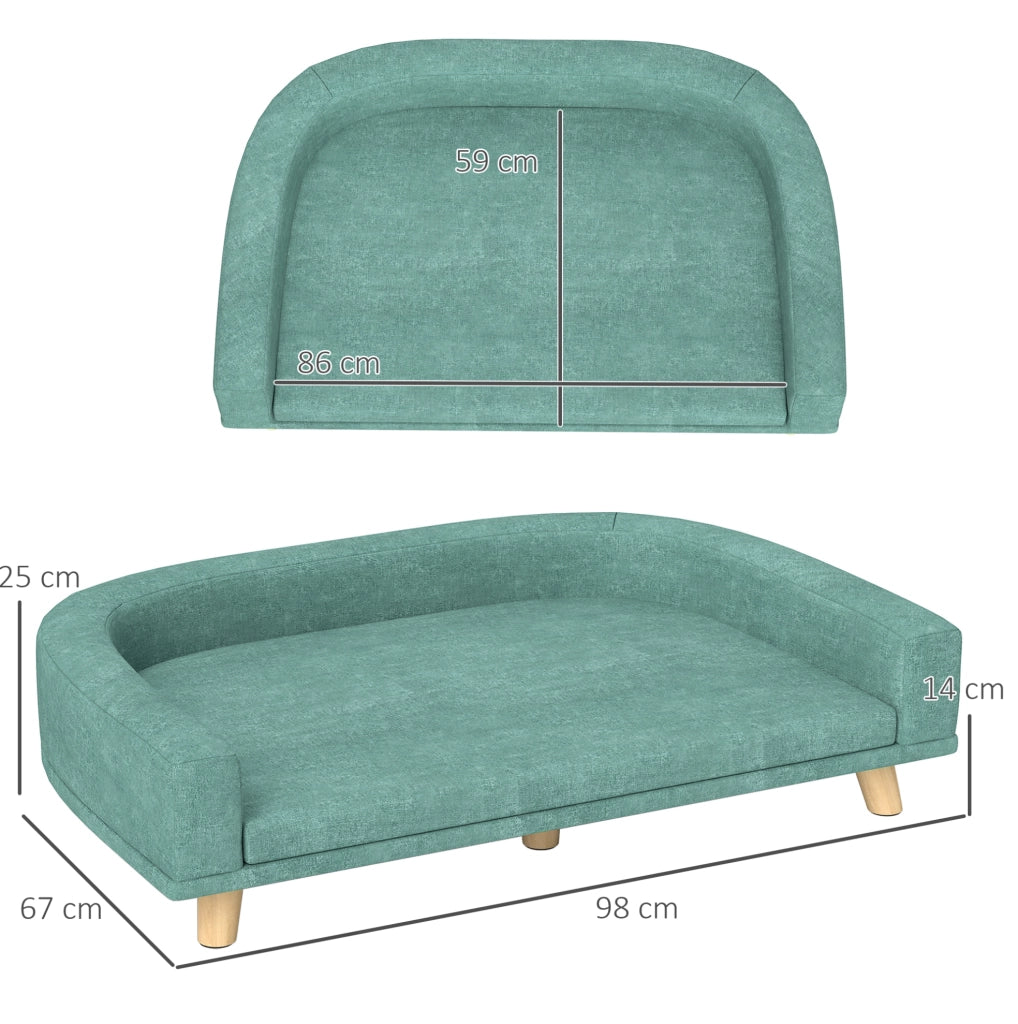 Divano per cani verde con cuscino, 98x67x25 cm