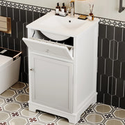 Mobile bagno con lavabo integrato in ceramica bianco, vano contenitore e ripiano regolabile