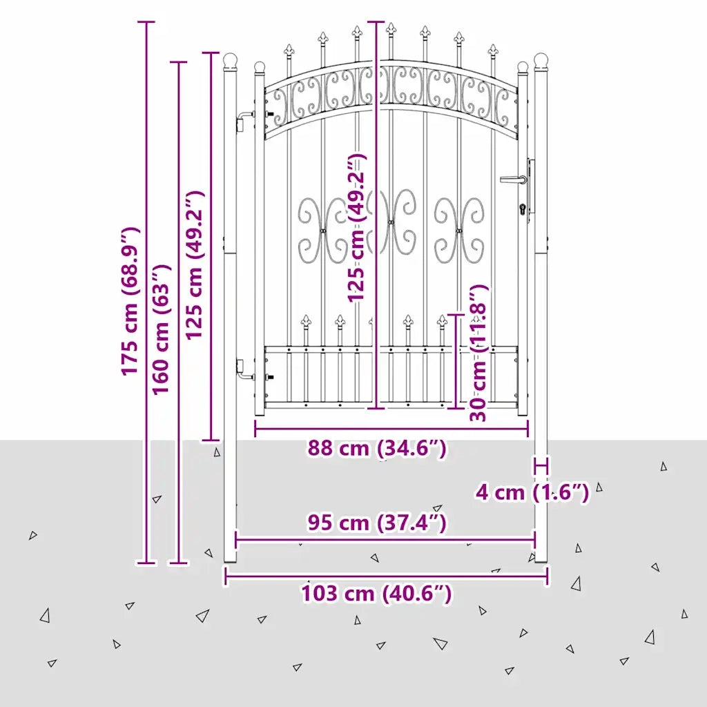 Cancello con Punta a Lancia KAMPEN 103 x 175 cm Acciaio Grigio