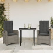 Set da Pranzo da Giardino 3 pz con Cuscini in Polyrattan Grigiocod mxl 89509