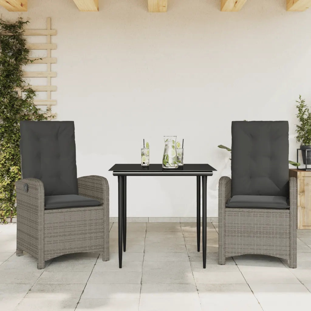Set da Pranzo da Giardino 3 pz con Cuscini in Polyrattan Grigiocod mxl 89509