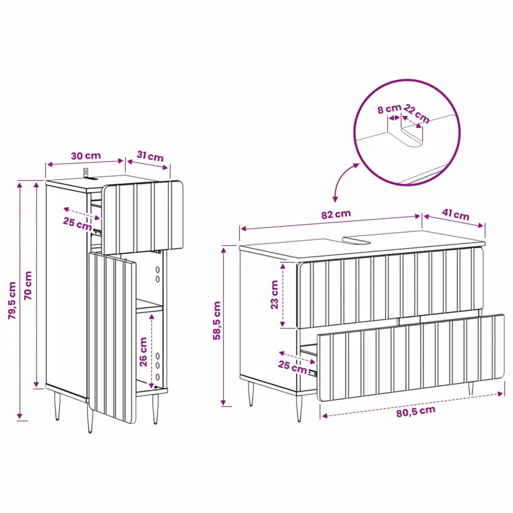 Set di Armadi da Bagno da 2 Pezzi ZWOLLE Rovere Fumo 3417680
