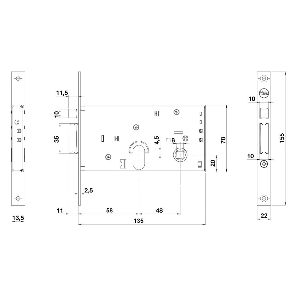 SERRATURA ELETTRICA DA FASCIA 855 E58 - front.22/inter.48 mm.  - YALE