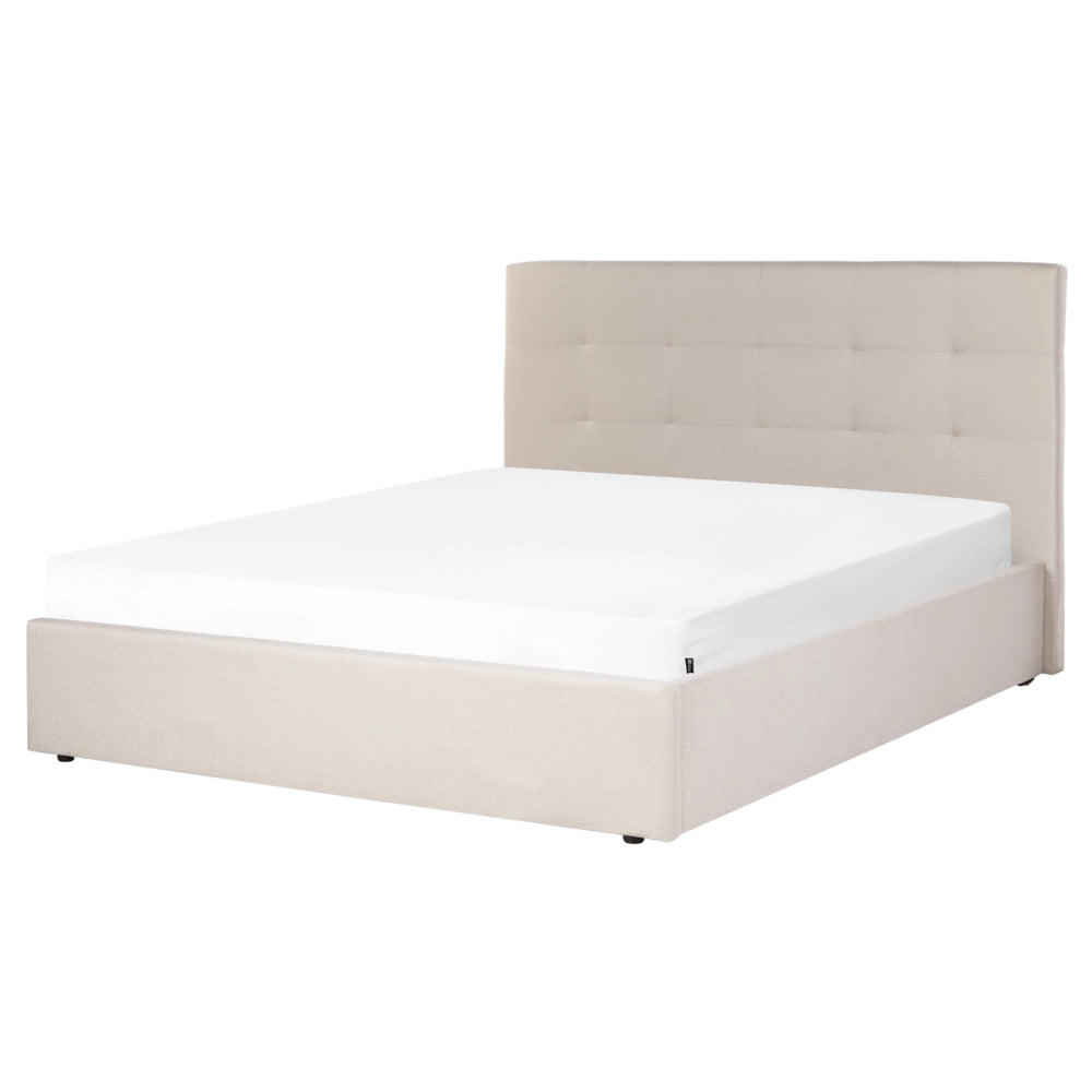 Letto matrimoniale con contenitore portaoggetti e testiera imbottita 160x200 cm in tessuto di poliestere stile moderno