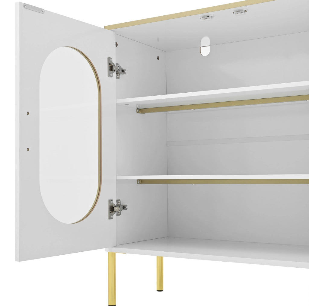 Credenza bianca 140 cm con 2 cassetti e ante in vetro