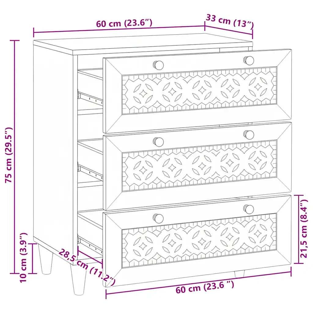 vidaXL Credenza Bianco 60 x 33 x 75 cm legno massello di mango