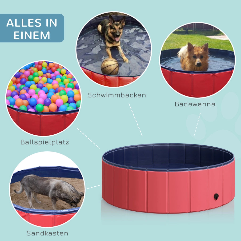 Vasca da bagno per cani e gatti pieghevole ¨C zephmum ¨C plastica e legno rosso ?100x30 cm