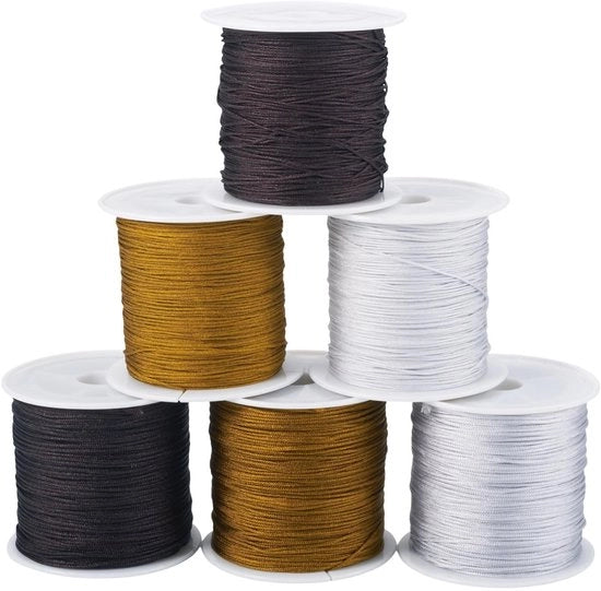 Cordone per gioielli 6 rulli - cordone nylon per gioielli - cordone a nodi cinesi - creare gioielli - diametro 0,6/0,8 mm - 38-40 m/rullo