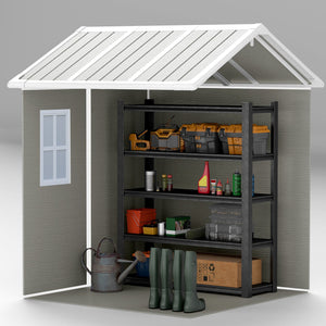 Casetta Box da Giardino 180x180 cm con Pavimento 2 Porte con Blocco e Finestra in Resina Grigio