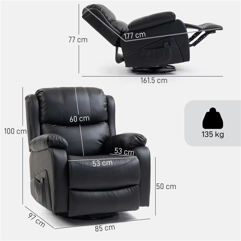 POLTRONA RELAX RECLINABILE CON 8 PUNTI MASSAGGIANTI, RISCALDANTI E POGGIAPIEDI, 87X97X100 CM, NERO