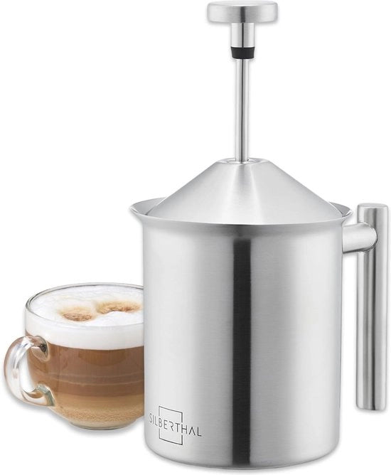 Melcostruttore Manuale in Acciaio Inossidabile 400 ml – Perfetto Costruttore di Schiuma con Doppia Fitta