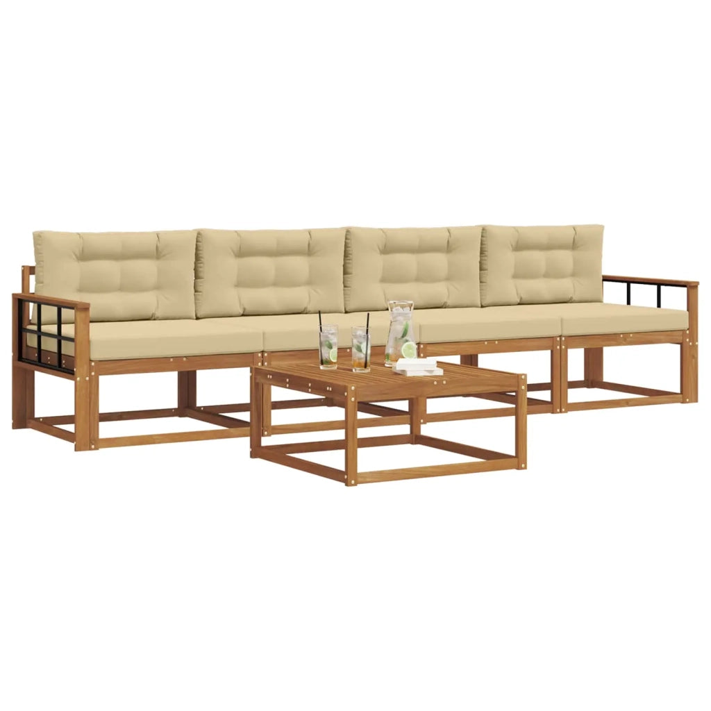 Set di divani da esterno con cuscino 5 pcs Naturale e Beige