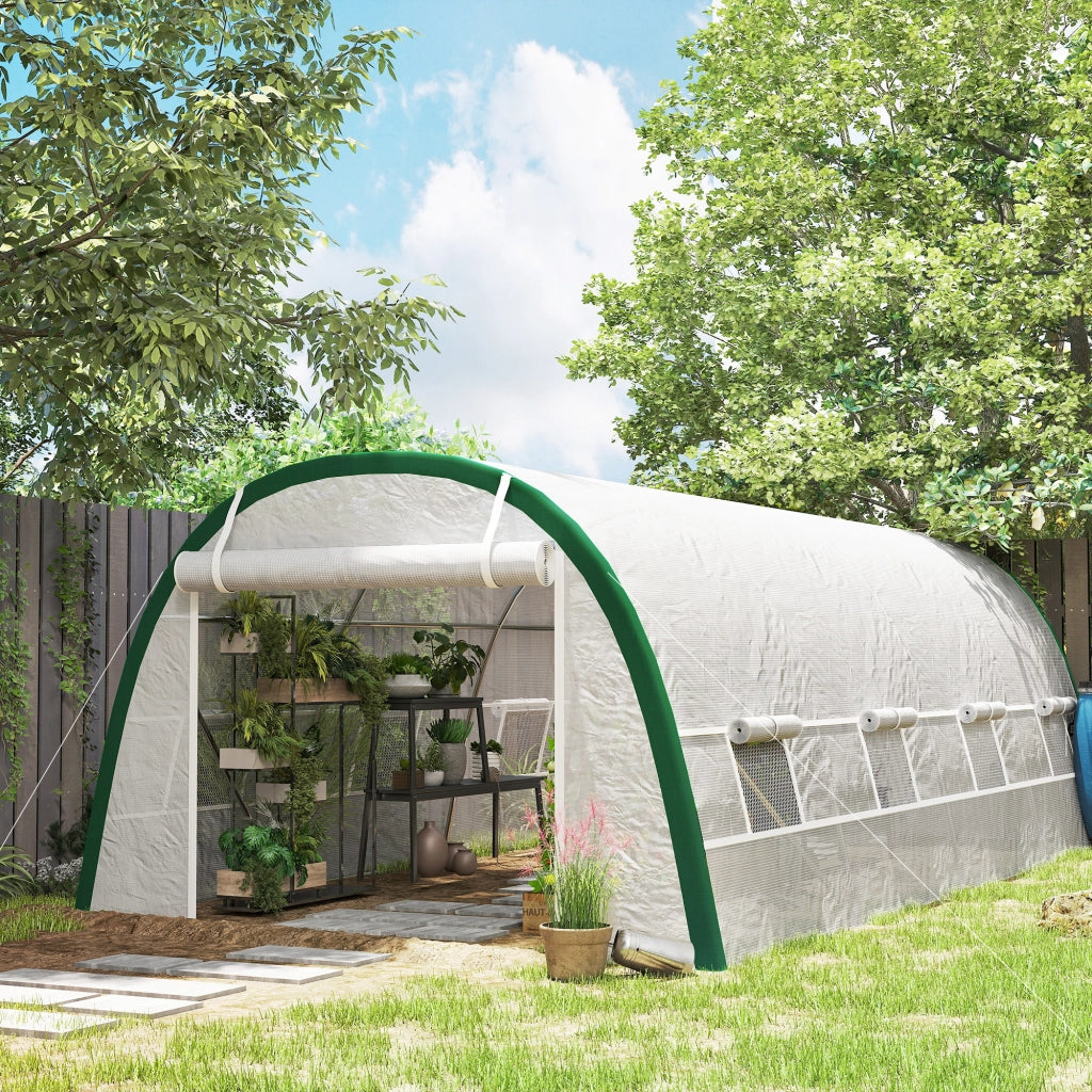 Serra da Giardino Tunnel ¨C zephmum ¨C 6x3x2 m, 8 Finestre, Porta Zippata, Acciaio Galvanizzato, Bianco