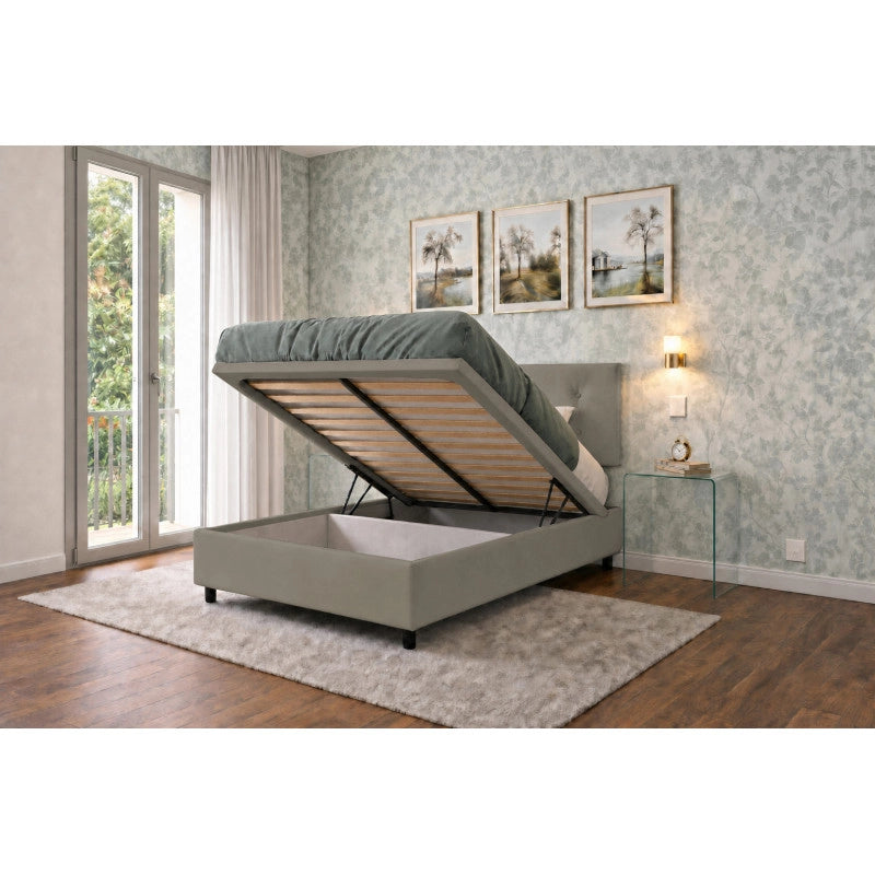 Letto imbottito Piazza e mezzo 120x190 cm Button - Similpelle,Cappuccino,Contenitore