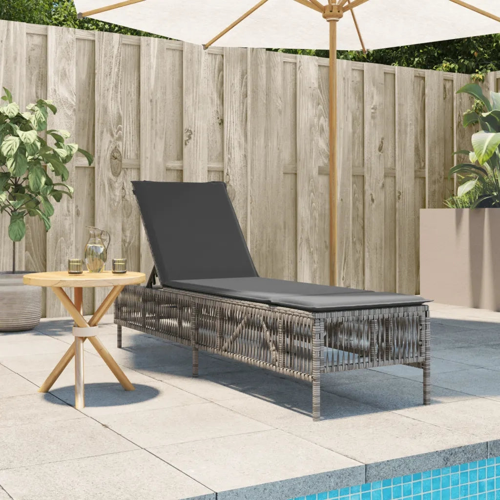 vidaXL Lettino Prendisole con Cuscino Grigio in Polyrattan