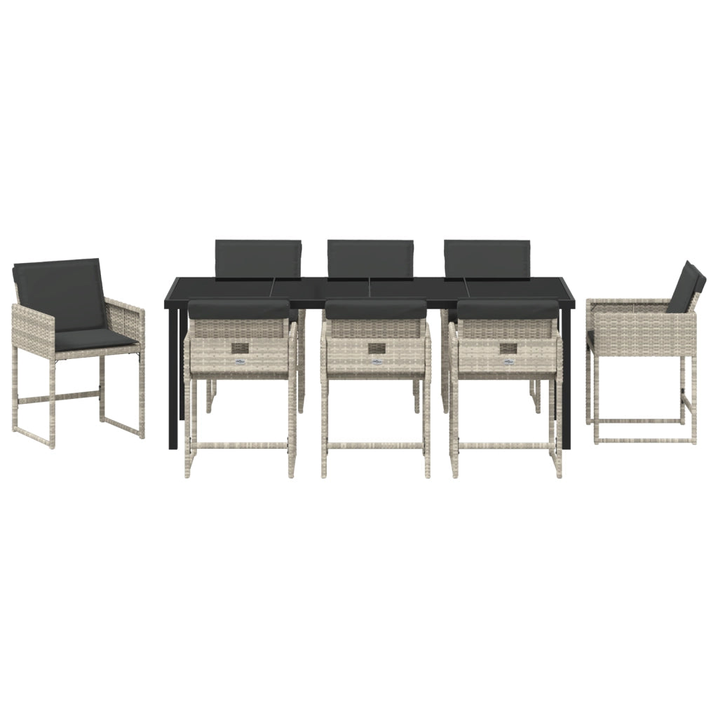 Set da Pranzo in Giardino 9 Pezzi con Cuscini Grigio Chiaro Rattan PE