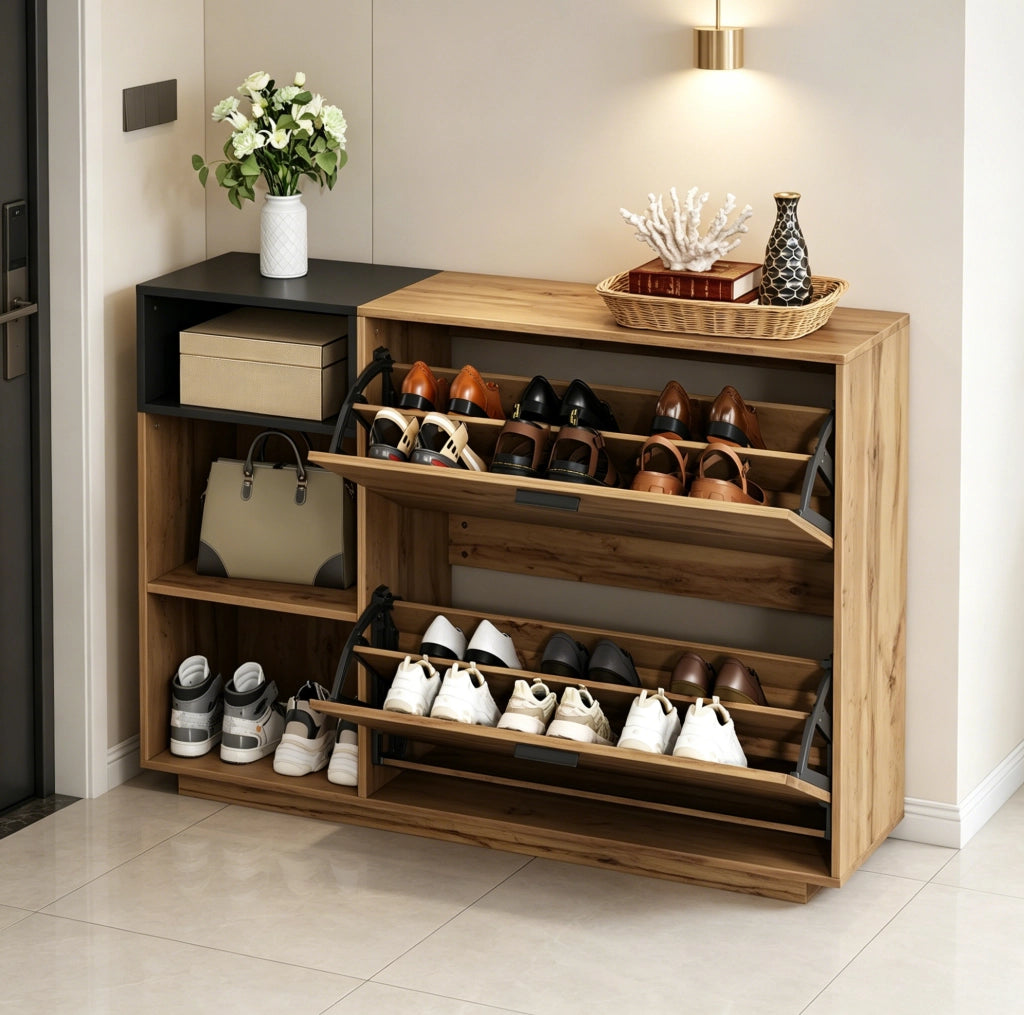 Scarpiera in MDF 120x32x84,5 cm con 2 ante a ribalta