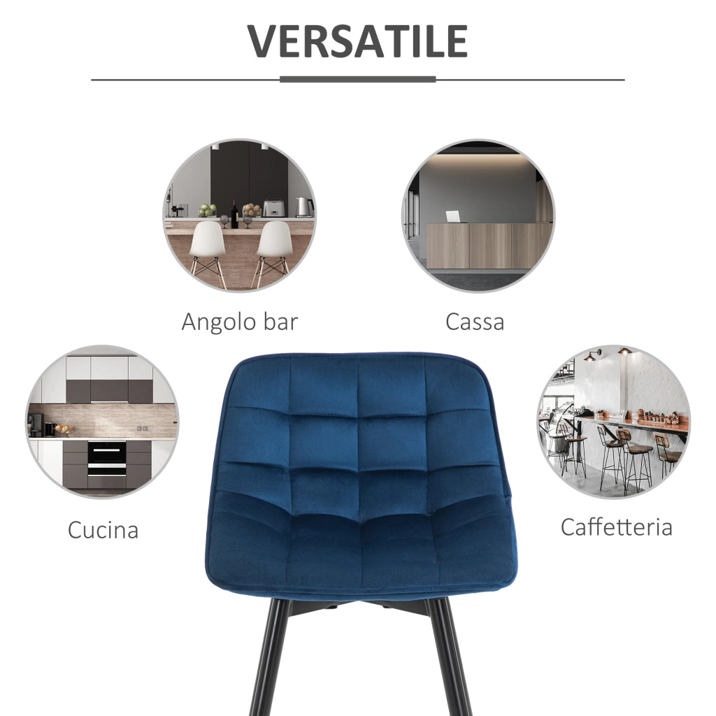 Set 2 Sgabelli Imbottite da Bar 45x47x88 cm in Metallo e Tessuto Vellutato Blu