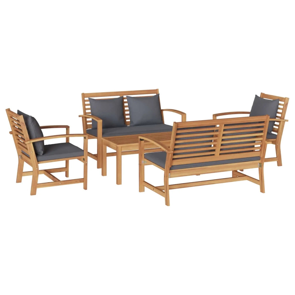 Set Divano da Giardino 5 pcs Naturale Legno di teak solido
