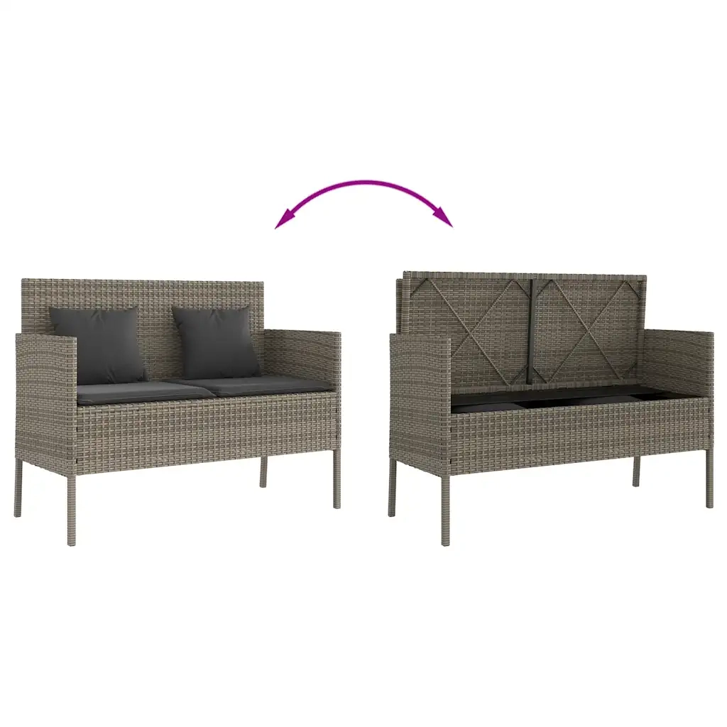 Panca da Giardino con Cuscini-Sgabello-Panca da esterno Grigia in Polyrattan 333039