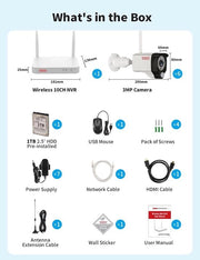 Kit di Sorveglianza Esterno a Radio Video 10CH con NVR 6PCS Telecamere Esterne 3MP Intercom Disco Rigido 1TB Accesso Online [Rilevamento Umano & Visione Notturna a Colori]