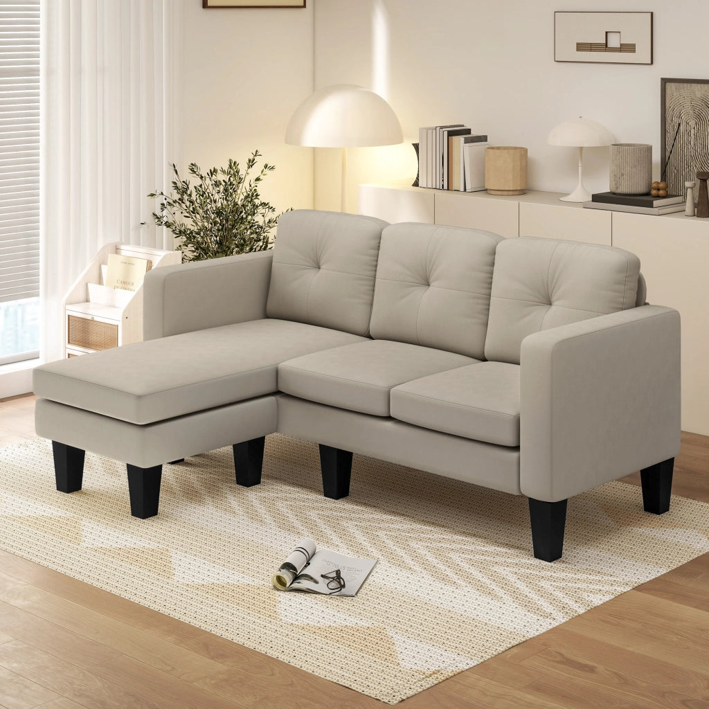 Divano angolare 3 posti con chaise longue reversibile ¨C zephmum ¨C beige, tessuto, 90x