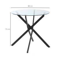 Tavolo Rotondo in Vetro e Gambe Incrociate in Metallo, Tavolino Moderno per Soggiorno e Studio, 80x80x75cm, Nero