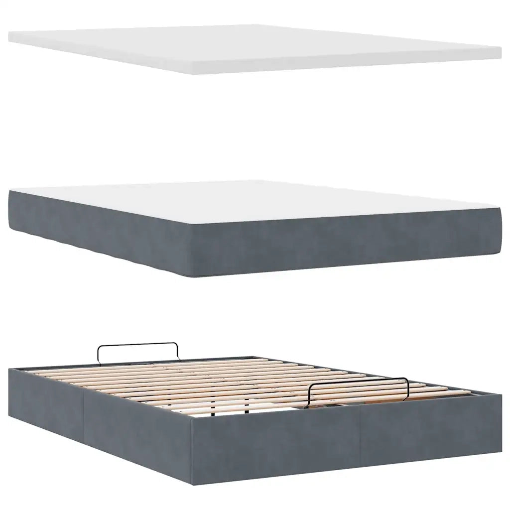 Struttura Letto Pouf con Materasso 140x200 cm in Velluto 3312627