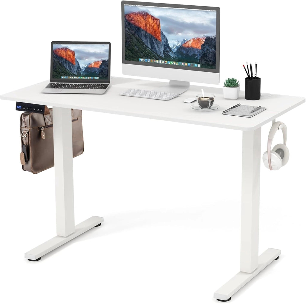 Scrivania seduta in piedi 120 x 60 cm, scrivania elettrica regolabile con pannello di controllo intelligente, scrivania ergonomica con 3 altezze di memoria, supporto per scrivania seduto in