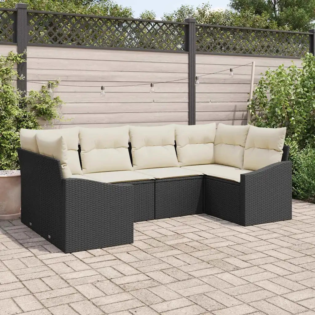 Set Divano da Giardino 6 pcs Nero e Crema polyrattan 3355526