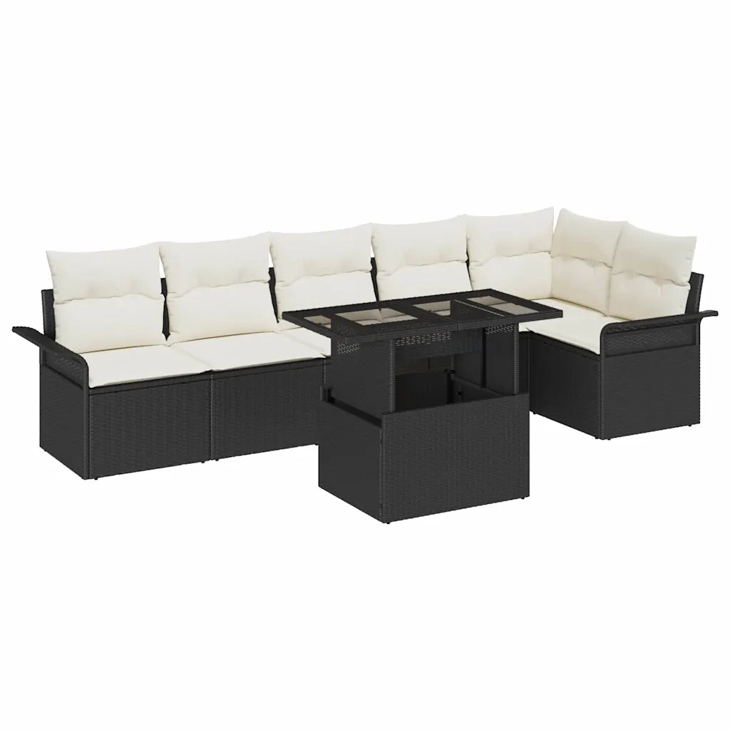 Set Divano da Giardino con cuscino 7 pcs Nero Poly Rattan 3348293
