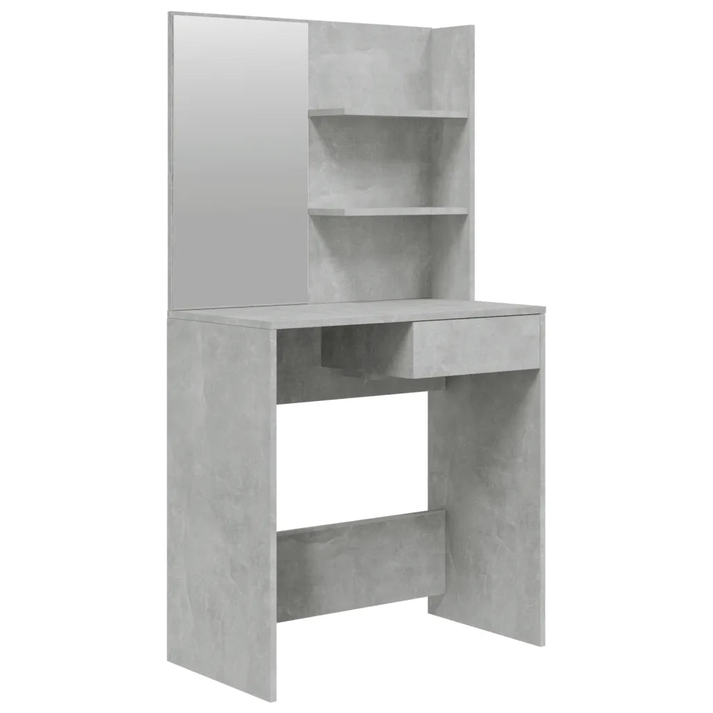 Toeletta con Specchio-Com¨°-Tavolo da trucco Grigio Cemento 74,5x40x141 cm