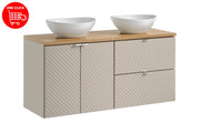 Set mobili bagno 120 cm con piano e 2 lavabi da appoggio Lola Viva Cashmere 120 x 1401 x 40 cm