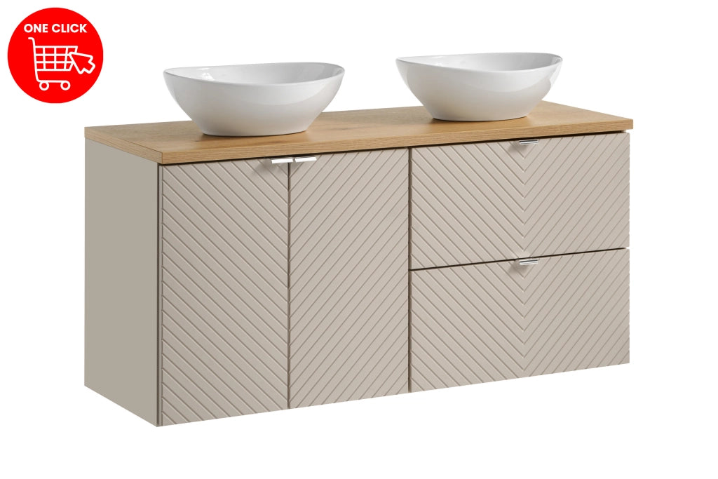 Set mobili bagno 120 cm con piano e 2 lavabi da appoggio Lola Viva Cashmere 120 x 1401 x 40 cm