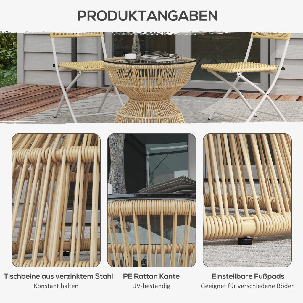 Tavolino Laterale Stile Boho 60 X 60 X 50 Cm Metallo Vetro Rattan PE Legno Naturale Per Esterni