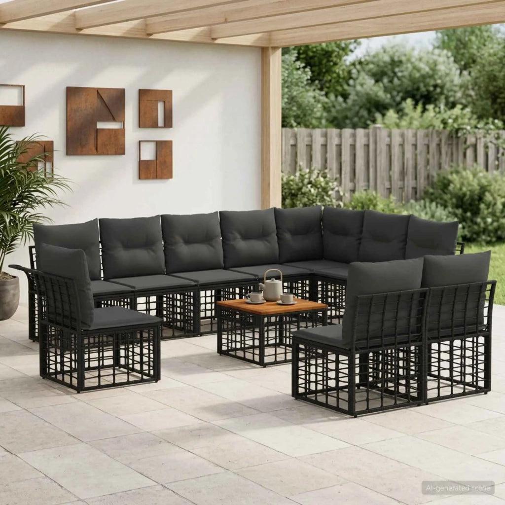 Set di divani da esterno 11 pcs Nero e Grigio scuro Poliestere 3437709