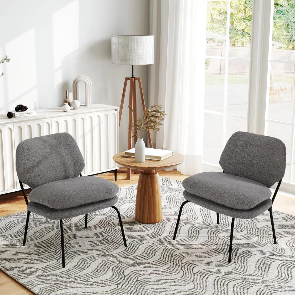Sedia Sala da Pranzo Imbottita in Tessuto Peluche, Sedia con Cuscino Senza Ruote e Braccioli, Sedia Moderna Comfortevole per Cucina, Salotto, Soggiorno e Camera da Letto, Grigio