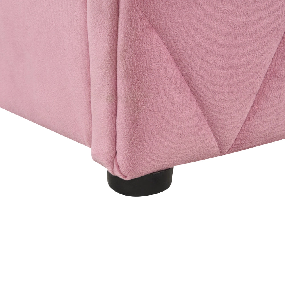 Letto contenitore Rivestimento in velluto rosa 140 x 200 cm con testiera trapuntata a diamante con base a doghe
