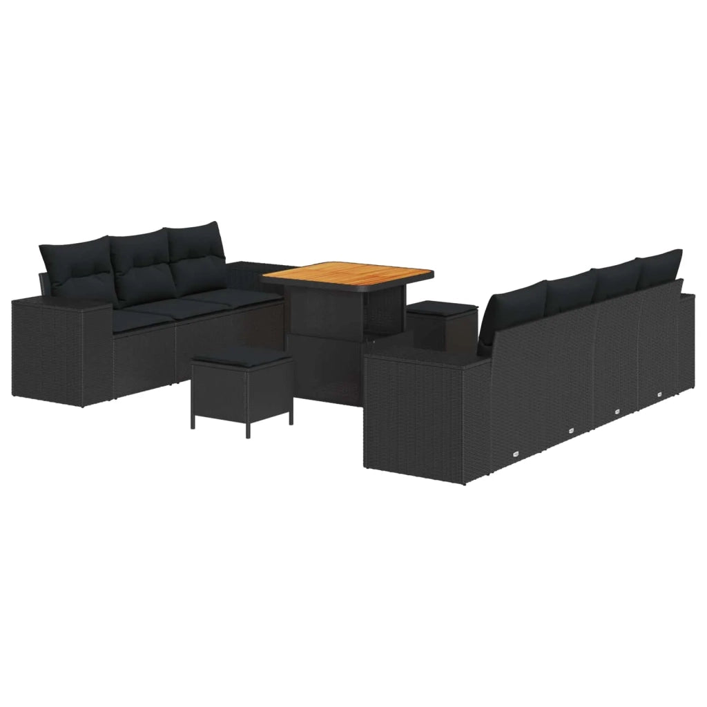 Set Divano da Giardino 10 pcs Nero Rattan in Polipropilene